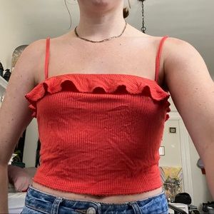 Forever 21 Coral Ruffle Cropped Tank Top